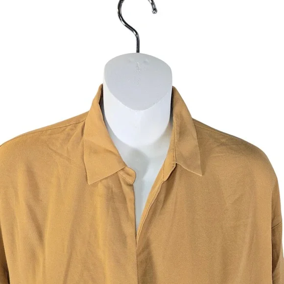 Uniqlo Rayon Skipper Collar Blouse Mustard Yellow Relaxed Fit XS Career Office - Picture 3 of 11